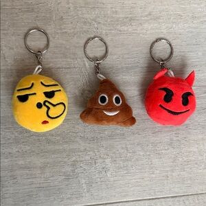 Emoji Plush Keychain Set - Yellow, Brown, Red